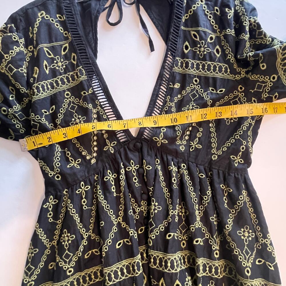 ASOS Design Embroidered Button Midaxi Dress Womens Size 8 Black Green Open Back - Picture 8 of 9
